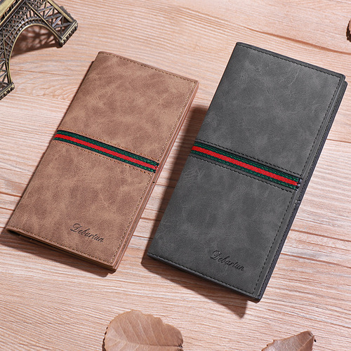 Youth trendy thin wallet long men's wallet student casual splicing soft side multi-card card wallet wallet