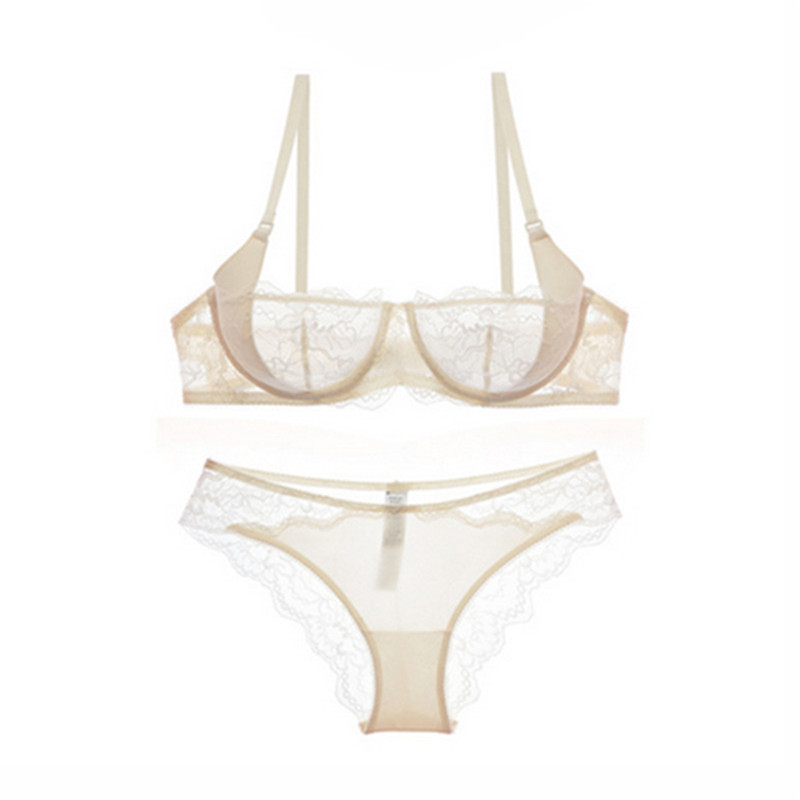 Varsbab ultra-thin transparent bra sexy thin lace adjustable temptation bra set