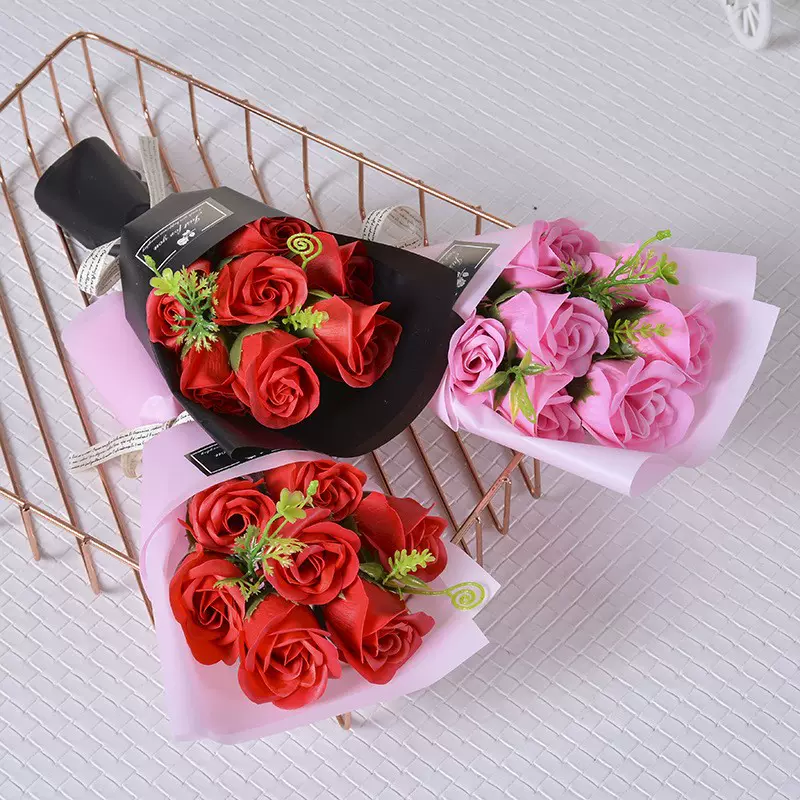 七夕礼品7朵玫瑰小花束香皂花仿真康乃馨情人节礼物肥皂花教师节
