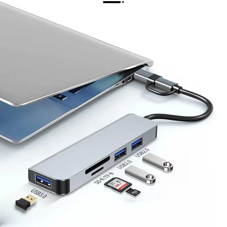 Станция док-станции TYPE-C с двумя головками, четырехвходовая USB 3.0 карта, хаб высокой скорости для ноутбука, разделитель