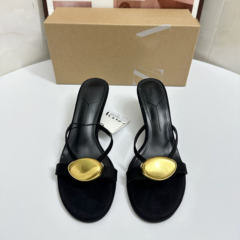 Zr Summer New Product 2025 High-Heeled Women's Shoes with Round Toe, Metal Buckle Decoration, Fashionable Backless Thin-Strap Sandals for Women Zr Summer New Product 2025 High-Heeled Women's Shoes with Round Toe, Metal Buckle Decoration, Fashionable Backless Thin-Strap Sandals for Women