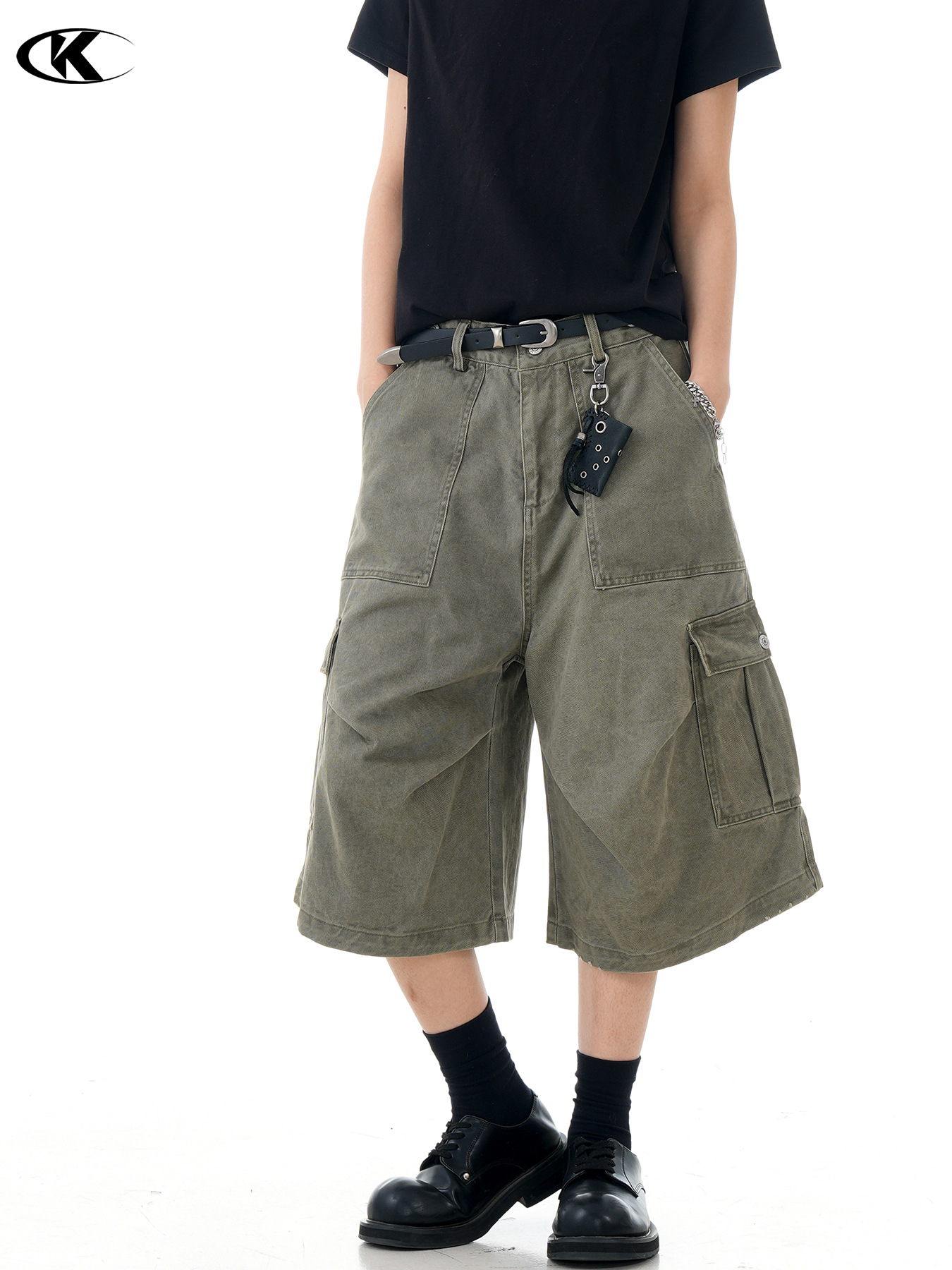 11KNアメリカ式レトロ多袋工装半ズボン男女潮牌ゆったりストレート広脚高級感七分ズボン