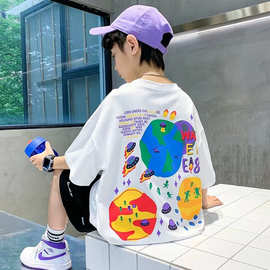 男童夏季白色短袖t恤2023夏装大童男孩上衣服炸街潮牌儿童装