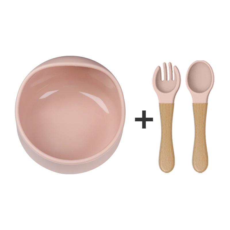 연꽃 뿌리 색상 (실리콘 그릇 + 나무 포크 스푼)