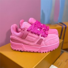 L家驴牌真皮厚底休闲板鞋女2025秋季新款韩版圆头系带软底鞋