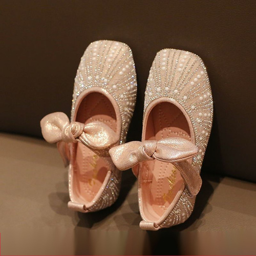 Princess Shoes for Girls 2025 Spring and Autumn Soft Sole Leather Shoes for Baby Girls Single Shoes Cute Performance Crystal Shoes