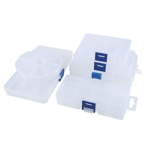 Plastic transparent tool storage box classification box parts item model with lid button small plaid rectangle