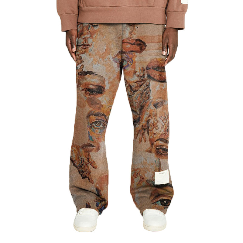 Herrenbekleidung, bedruckte Hose mit mittlerer Taille, lockere Freizeithose, Hip-Hop-Hose_voghion.com