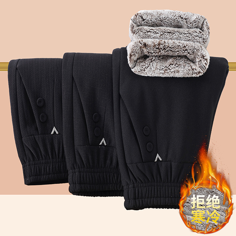 2025 Autumn and Winter Middle-Aged and Elderly Mothers' Clothing Fleece-Lined Thickeneded Pants Casual Elastic Waist Loose Straight Pants New Women's Clothing