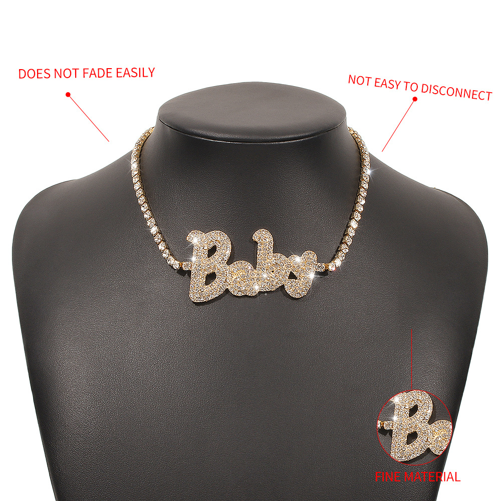 Wholesale Jewelry Full Diamond Letter Baby Pendant Necklace Nihaojewelry display picture 5