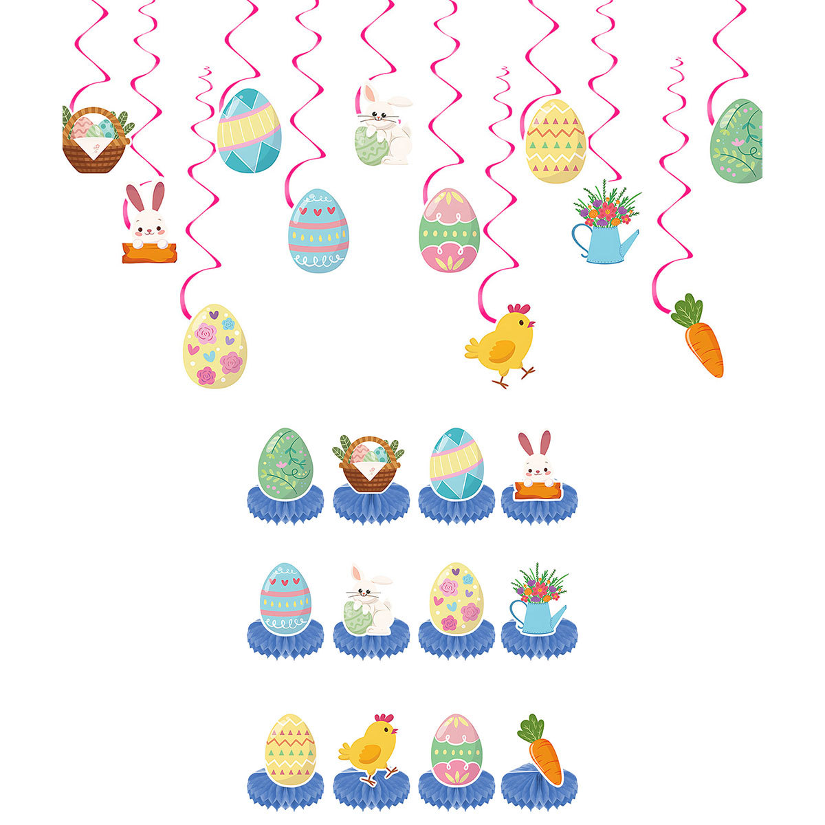 Cross-Border New Easter Egg Theme Honeycomb Ornaments Spiral Pendants Party Decoration Supplies in Stock