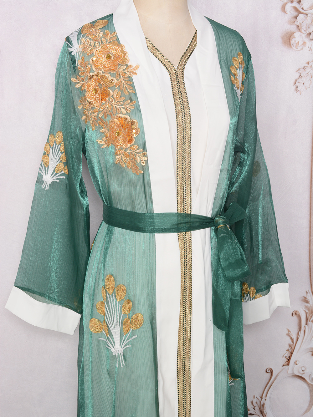 MT116 Cross-border Middle Eastern Commuting Ethnic Style New Embroidered Sequin Two-Piece Set Foreign Trade Arab Dress_ecoleips.com