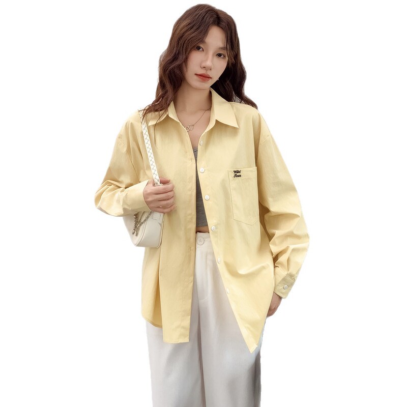 小个子字母绣花翻领衬衫女新款宽松休闲气质通勤百搭衬衫上衣女|undefined