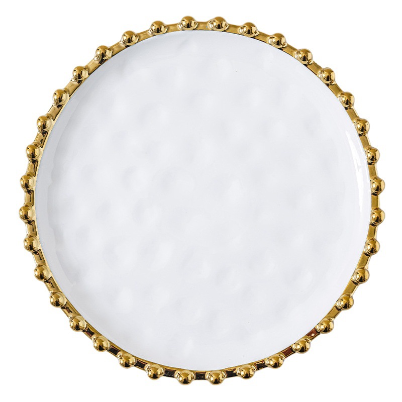 Nordic creativo de cerámica Placa de carne hogar de oro borde Placa de postre ins estilo desayuno postre ensalada de frutas placa plana