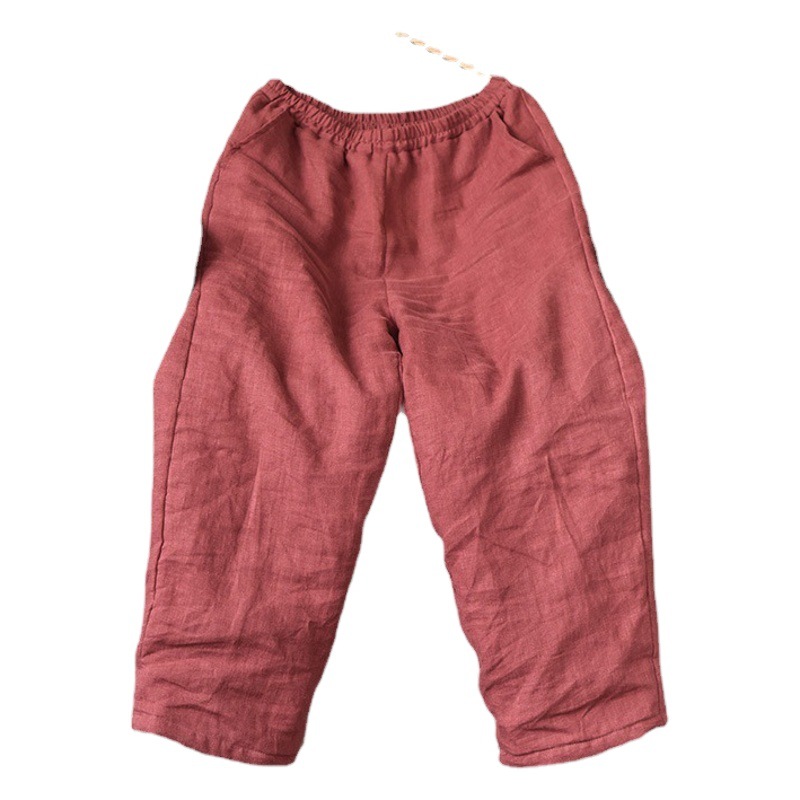 4020/original homemade autumn and winter linen quilted straight cotton pants artistic slimming warm women's casual trousers
