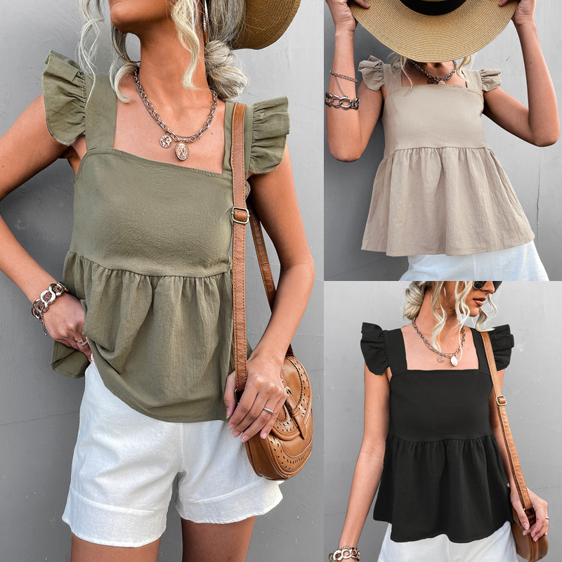 European and American Cross-border 2022 Spring and Summer New Amazon wish Hot Sale Solid Color U-collar Sleeveless Top Short T-shirt for Women European and American Cross-border 2022 Spring and Summer New Amazon wish Hot Sale Solid Color U-collar Sleeveless Top Short T-shirt for Women