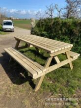 花园圆桌椅子长凳木制座椅长凳庭院花园家具户外桌椅连体家具