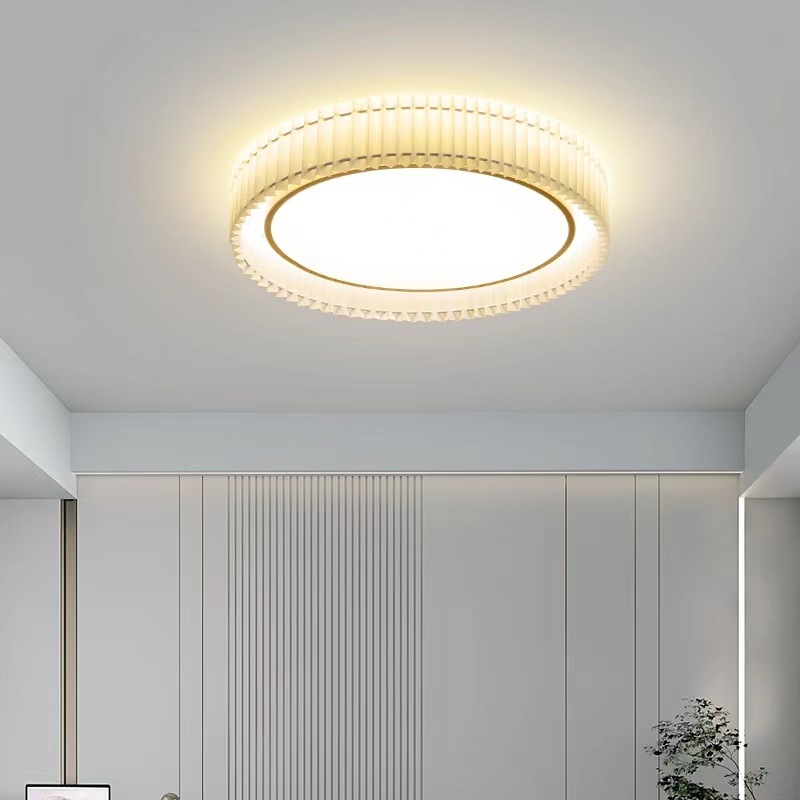 Japanese Pleated Bedroom Art Chandelier Led Modern Minimalist Master Bedroom Study Round Wabi-sabi Style Full Copper Ceiling Lamp