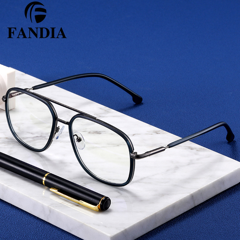 95921 de moda nuevo puente de la nariz doble TR90 gafas ópticas de los hombres anillo de metal gafas de luz anti-azul con gafas