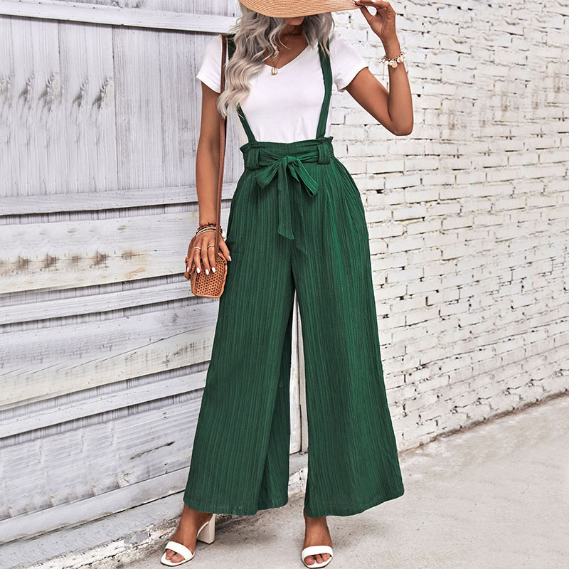 Solid Color Adjustable Wide-leg Lace-up Overalls_voghion.com