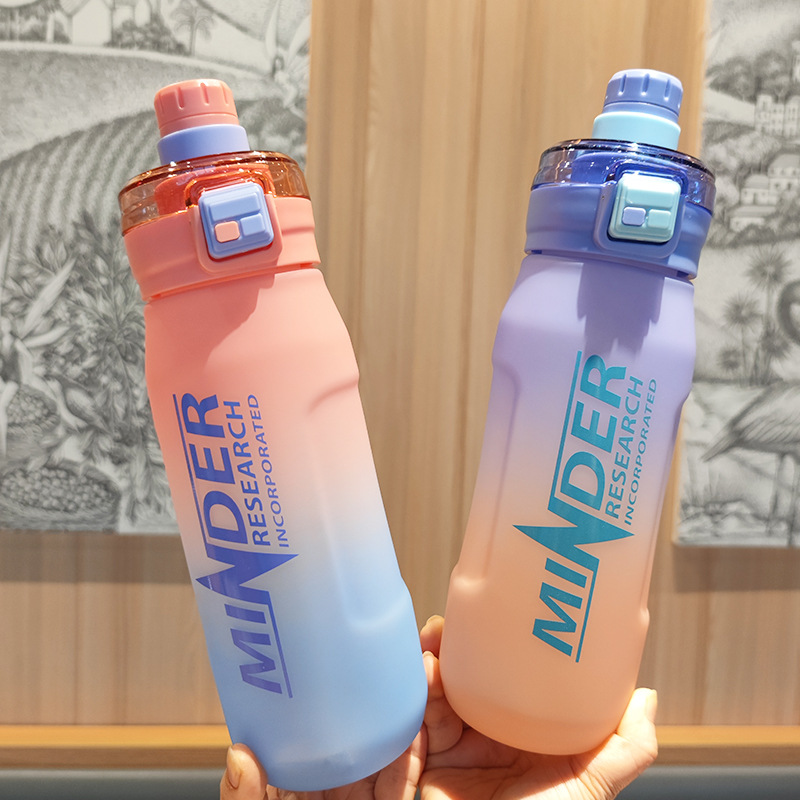 estudiantes de alto valor facial portátiles de acondicionamiento físico botella de agua al aire libre de gran capacidad de color gradiente taza de plástico doble bebida
