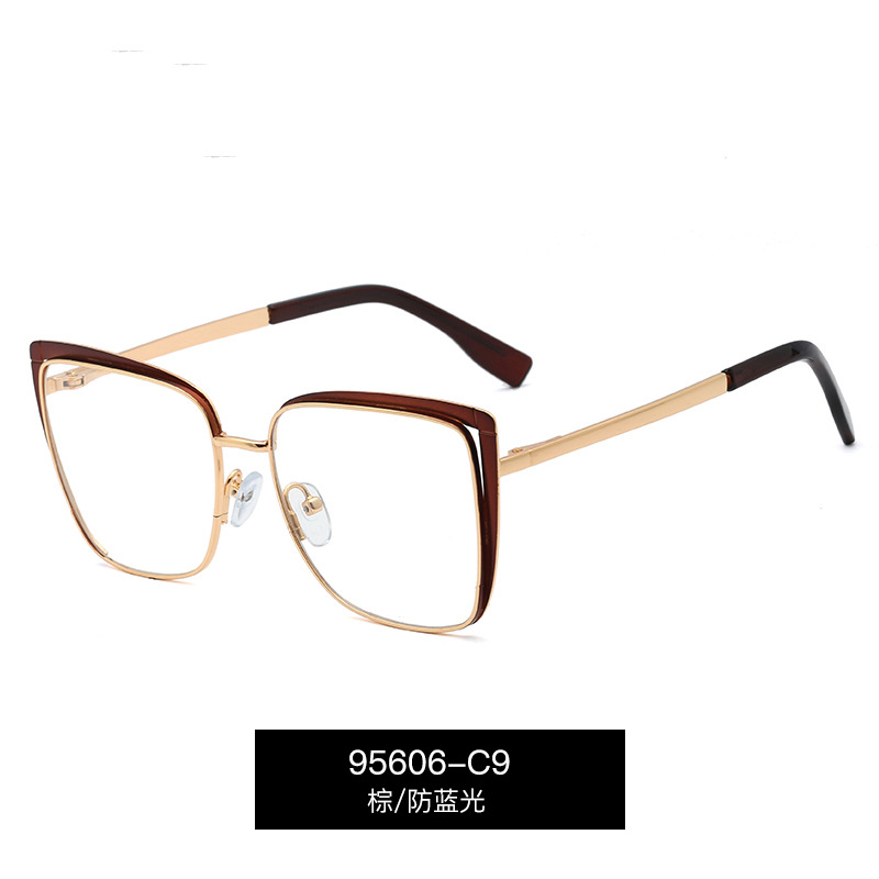 95606 nuevo metal anti-azul gafas de luz estilo europeo y americano gafas lisas transfronterizo marco artístico gafas para las mujeres en stock