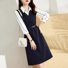 2024春夏季新款韩版时尚设计感V领衬衫马甲女士腰带收腰两件套女