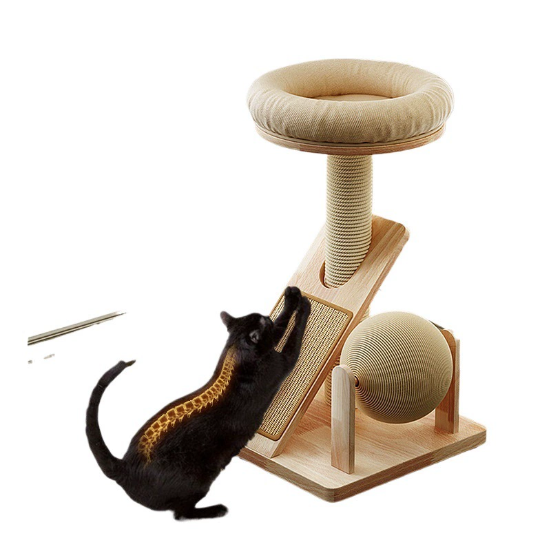 Кошачья лазалка маленькая игрушка, сизаль, кошачье гнездо, дерево-когтеточка, встроенная без напольного покрытия, цельная древесина, когтеточка для котят
