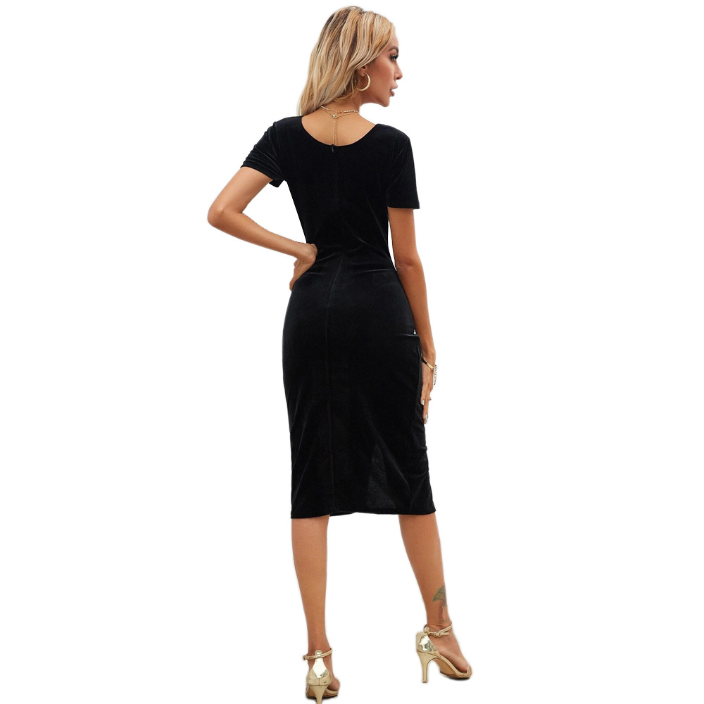 velvet mid-length solid color dress wholesale women clothing Nihaostyles NSYSQ71464