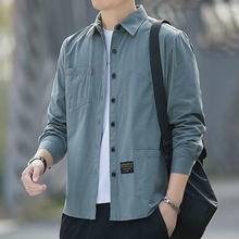 棉免烫宽松版衬衫男士长袖休闲工装衬衣春秋外套男装潮活力