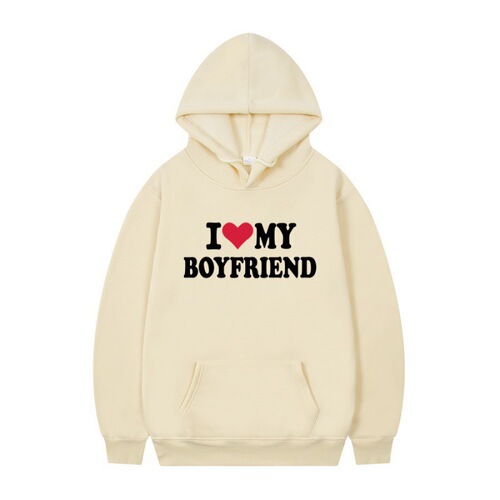 I LOVE MY BOYFRIEND Print Hooded Sweatshirt Sport Top Gothic Spring and Autumn Season Hooded Sweatshirt Long-Sleeve Men
