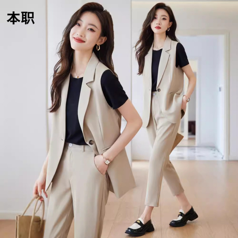 [Daily Wear] Women's Spring and Summer New apricot Vest suit Small British Style Workplace Elegant Casual