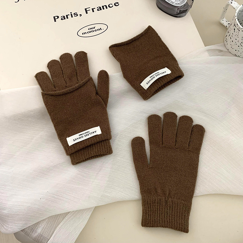 Guantes de ciclismo calientes de invierno coreano con pantalla táctil ins guantes de punto de color caramelo dos piezas de guantes de dedo para mujeres