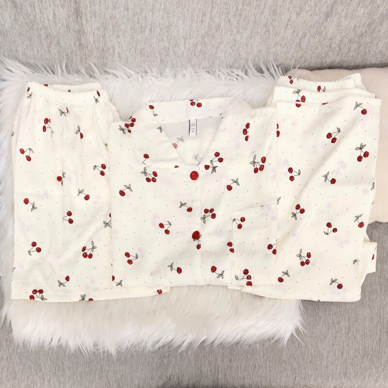 Cross-Border Foreign Trade Hot-Selling Ins-Style Women's Cloud Cotton Three-Piece Pajama Set Summer Loungewear Set Factory Wholesale