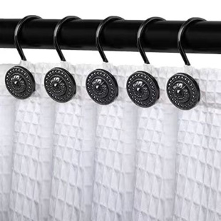 Amazon Hot Sale High End Shower Curtain Hook Zinc Alloy Rhinestone Round Curtain Hook Shower Curtain Hook Adhesive Hook Accessories