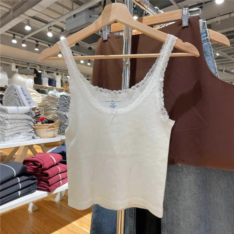 2025 Summer New Style Pure Desire Style White Bow Lace Edge Vest with Camisole Women's Inner Short All-match Top