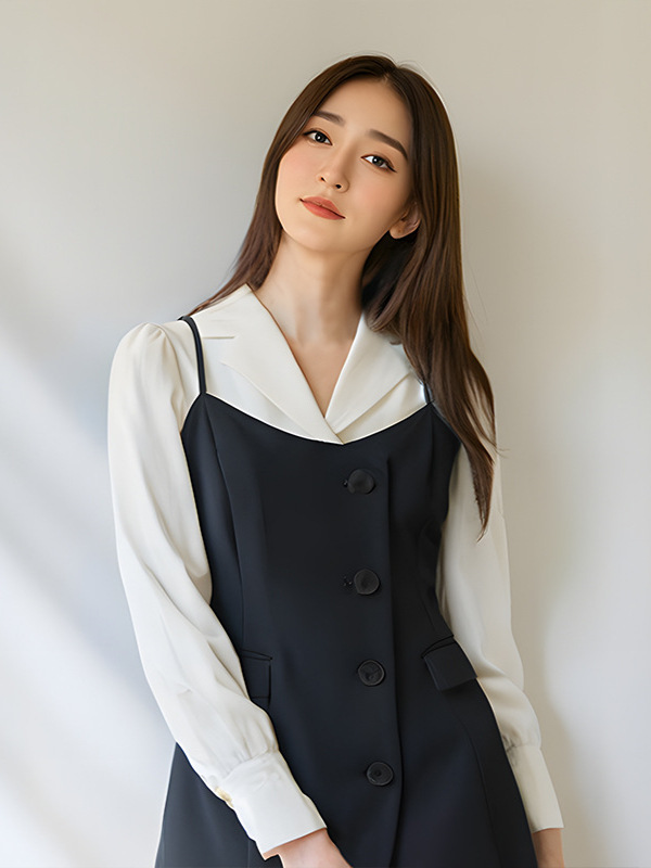 60-150kg Plus Size Two-Piece Long-Sleeved Shirt Suspender Dress Vest Outer Wear for Women 2025 Spring & Fall