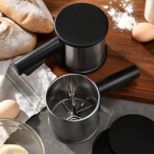 Cross-Border Stainless Steel Flour Sieve Kitchen Baking Semi-Automatic Flour Sieve Handheld Round Sugar Powder Sieve Hand-Pressed Flour Sieve