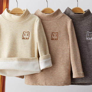 Children's Thin Velvet Boys' and Girls' Half-high Collar Warm Inner Jacket Small and Medium-sized Children's Baby's T-shirt Long-sleeved Base Shirt Trendy