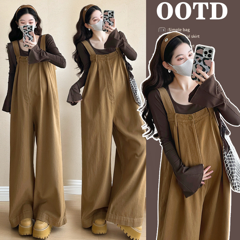Maternity Wear Autumn Suit 2025 New Fashionable Style Suspenders Wide-Leg Pants Spring and Autumn Casual Suspender Jumpsuit Pants
