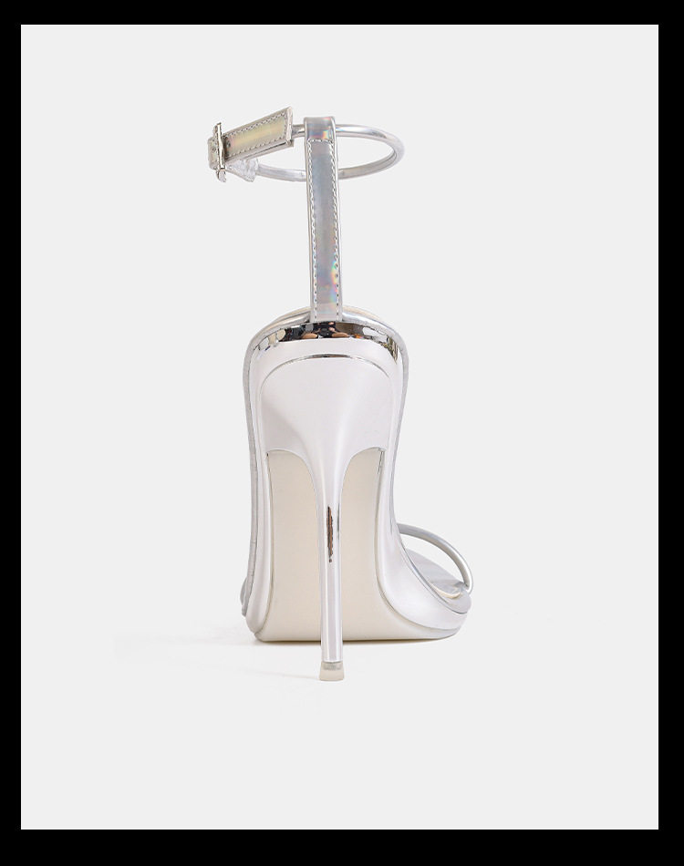 Sandal cao gót 12 cm hở mũi quai ngang phong cách hiện đại tối giản — Màu be, Màu bạc, Màu trắng, Màu tím chi tiết 25