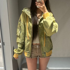 SMFK神殿花园牛仔阔身帽衫时尚重工抽绳上衣提花复古连帽开衫外套