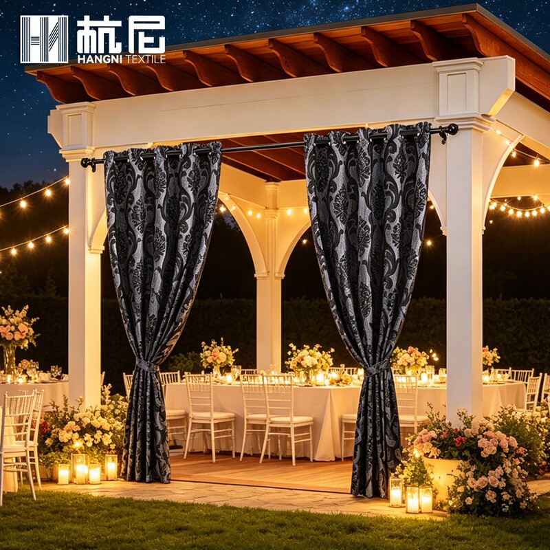 Cross-border American retro-style jacquard curtain with floral pattern, suitable for courtyard and terrace, made of 100% polyester for outdoor use