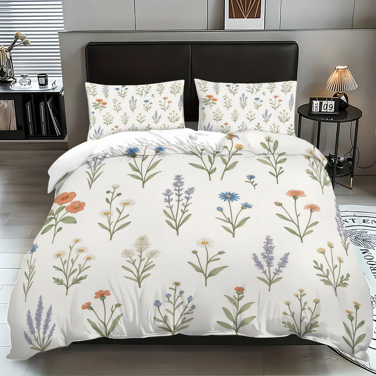 Funda de edredón floral fresca pequeña transfronteriza Estilo pastoral Ropa de cama floral pequeña Funda de edredón cepillada Juego de tres piezas JIT