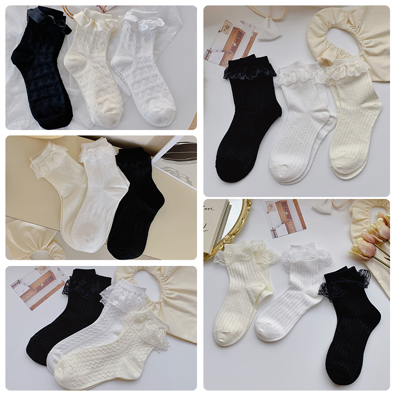 JK socks, women's mid-calf socks, Instagram trendy, wearable cute Japanese summer white lace Lolita floral edge princess socks