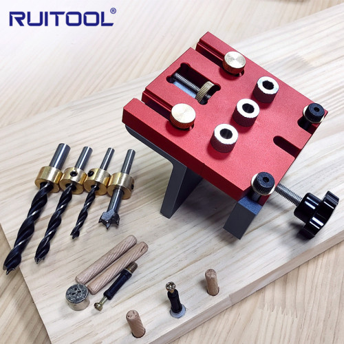 Three-in-one hole punching positioner, round wood tenon, aluminum alloy plate hole opening two-in-one accessories, splicing woodworking tools