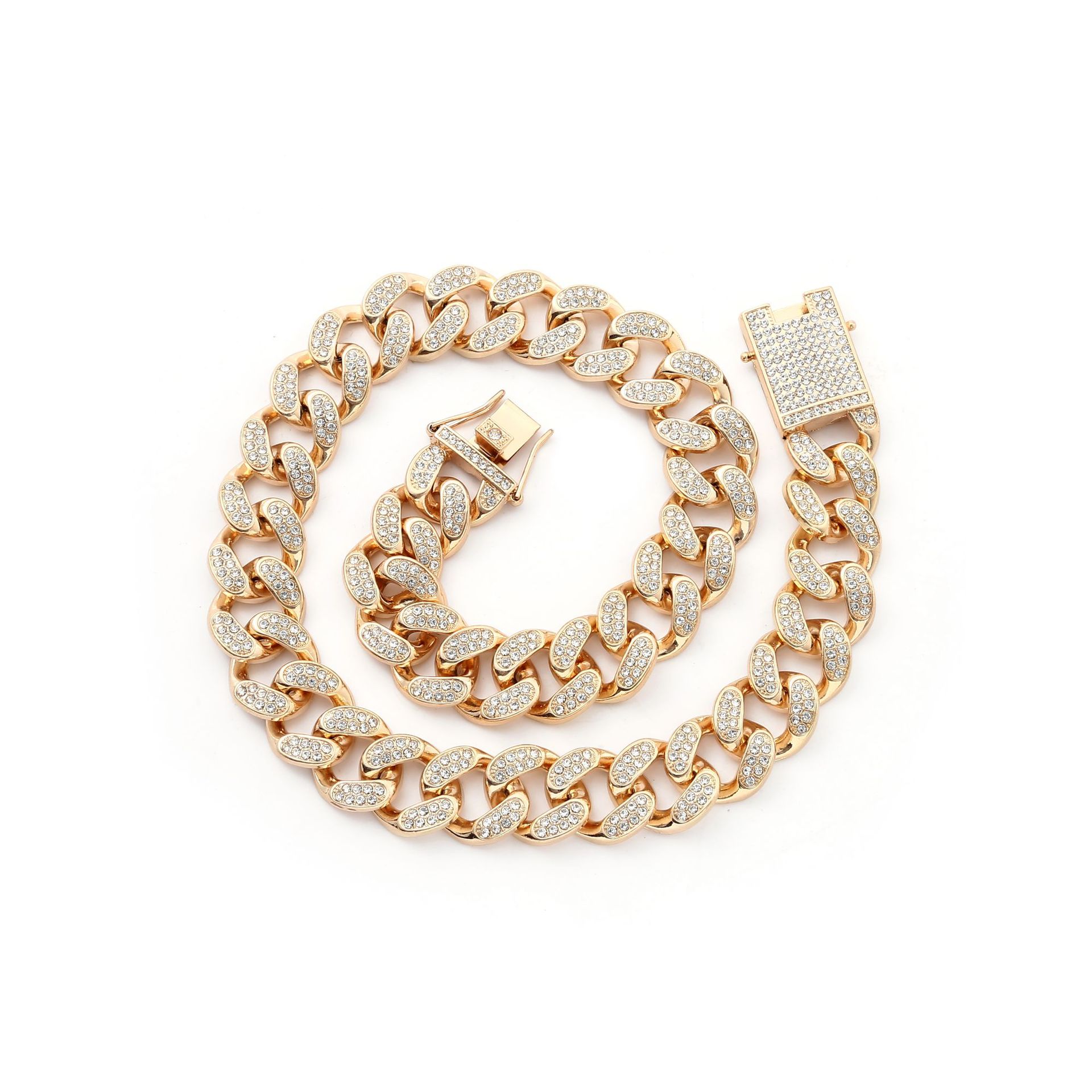 Minimalistický náhrdelník s kulatým diamantem o průměru 20 mm, kubánský řetízek, pouliční trendy hip-hopový doplněk._voghion.com