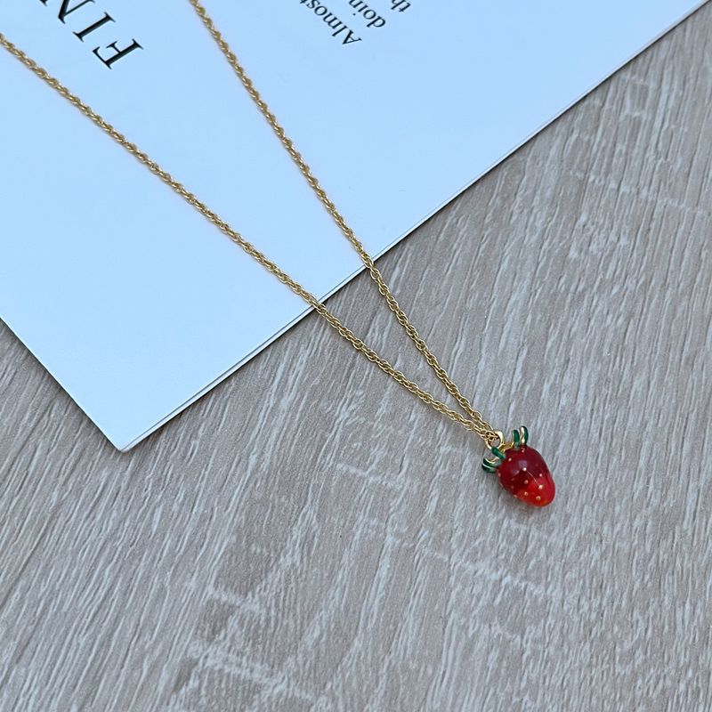 14g Weight Jewelry Set Classification cable chain Chain Type 1 Piece Quantity Daily Occasion natural stone, Enamel Glaze, Copper Material Strawberry Pattern All Seasons Season Women's Gender Plating Design Sweet Style Sweet Strawberry Natural Stone Enamel Glaze Copper Cable Chain Jewelry Set In Bulk 9
