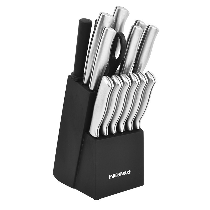 Venta caliente de acero inoxidable transfronterizo de 14 piezas combinación con cuchillo titular traje multifuncional cuchillo de chef combinación cuchillo traje