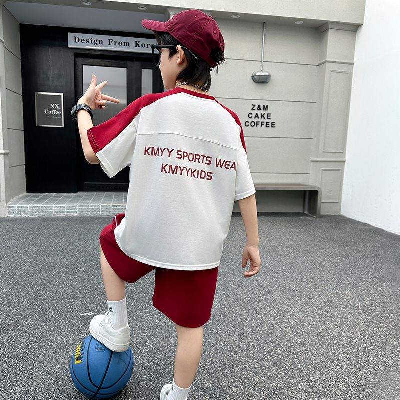 Summer children's set for boys, sports T-shirt for leisure with letters, western style 4